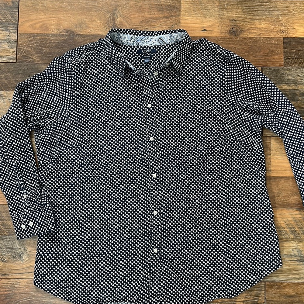 Chaps no iron navy white polka dot button down shirt Sz 2X